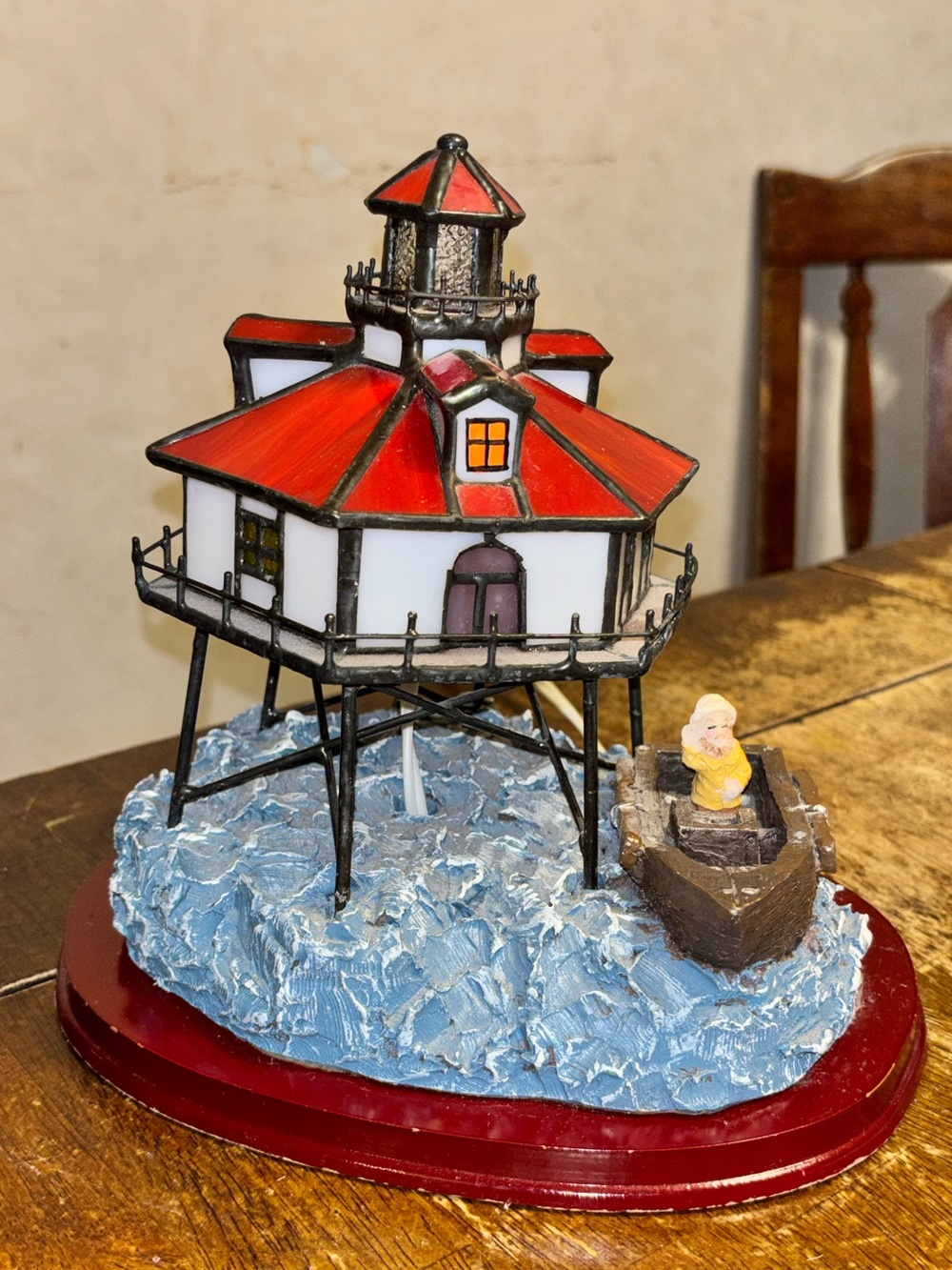 Vintage Lighthouse Lamp Nautical Stained Glass Style Lighted Coastal Decor - Picture 8 of 11